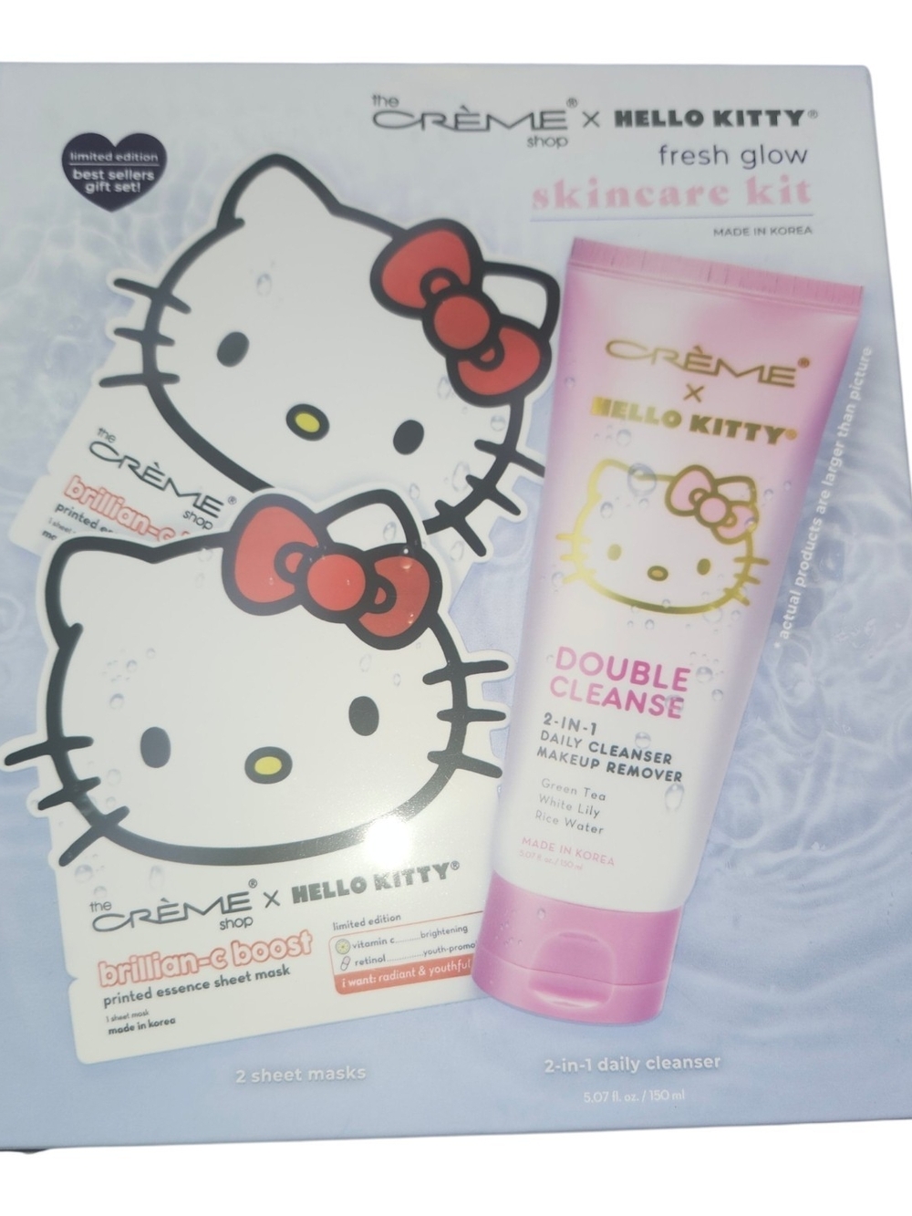 The Crème Shop NEW Hello Kitty Fresh Glow Skincare Kit, which includes a 2-in-1